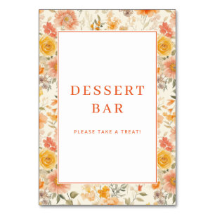 Vrolijke Oranje Vintage Bloem Dessert Bar Bord Kaart