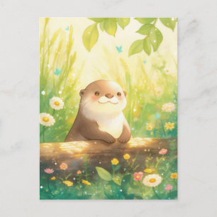 Vrolijke Otter in Zonnige Lentewiese Briefkaart