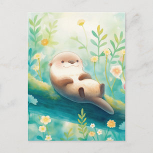 Vrolijke Otter op Bemoste Rivierstam Briefkaart
