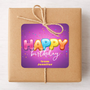 Vrolijke Paarse Gelukkige Verjaardag Confetti Fees Vierkante Sticker