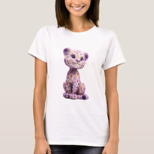 Vrolijke Paarse Wervelpatroon Luipaard Welp Vrouwe T-shirt