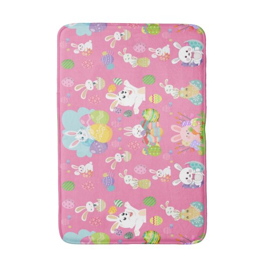 Vrolijke paasdag - Pattern Funny Bunny and Eggs Badmat (Voorkant Verticaal)