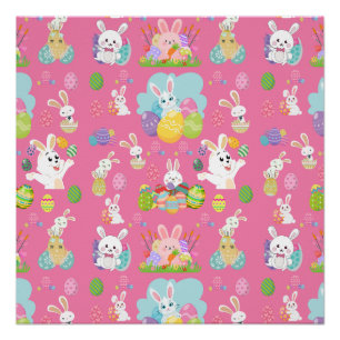 Vrolijke paasdag - Pattern Funny Bunny and Eggs Perfect Poster