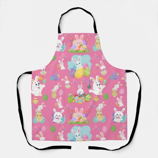 Vrolijke paasdag - Pattern Funny Bunny and Eggs Schort (Voorkant)