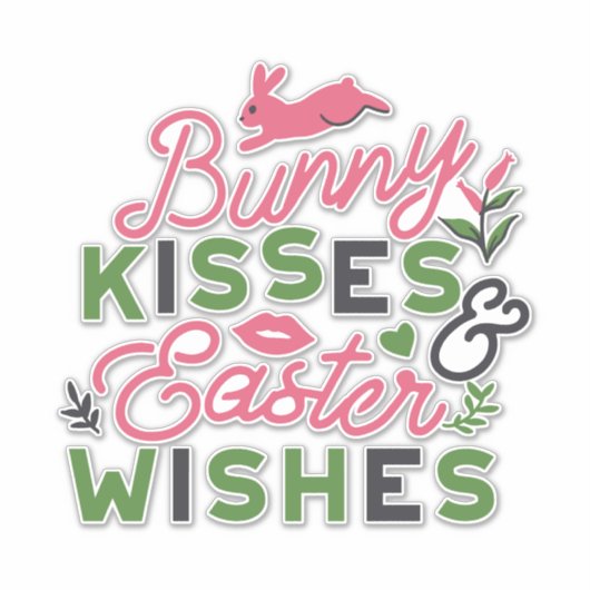 Vrolijke Pasen Typografie - Bunny Kisses Sticker (Voorkant)