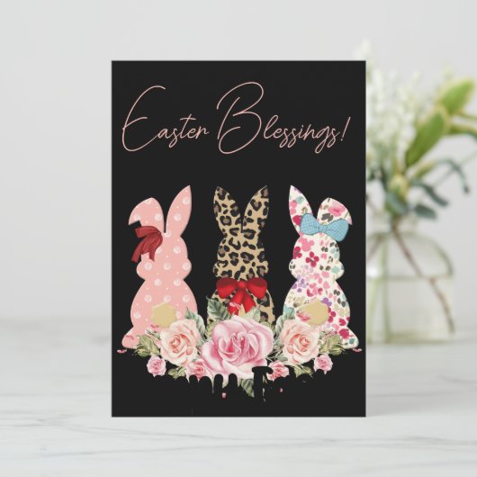 Vrolijke Perzik Paashaas Waterverf Schilderen Ho Feestdagenkaart (Staand voorkant)