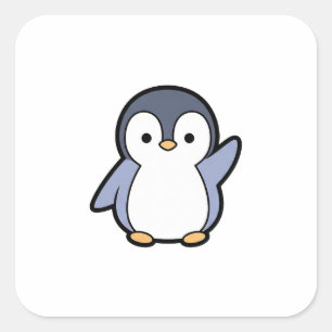 Vrolijke Pinguïn – Schattige Kawaii Illustratie Vierkante Sticker