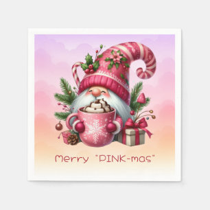 Vrolijke "PINK-mas" Christmas Gnome Hot Chocolate Servet