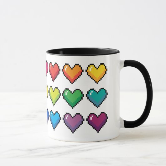 Vrolijke Pixel Hearts in Rainbow Pattern Mok (Rechts)