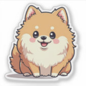 Vrolijke Pomeranian, Kawaii Fluff, Small Sticker (Voorkant)