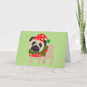 Vrolijke Pug van de Vakantie van Kerstmis Hond Feestdagen Kaart