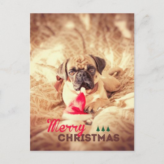 Vrolijke Pug van Kerstmis Feestdagenkaart (Voorkant)
