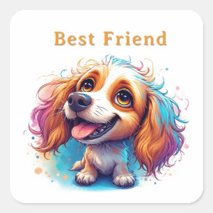 Vrolijke Pup Met Expressieve Ogen Vierkante Sticker