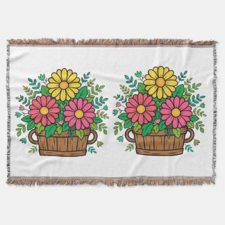 Vrolijke Retro Bloemen Houten Planter Deken