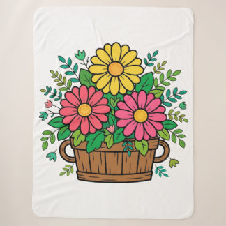 Vrolijke Retro Bloemige Houten Planter Sherpa Deken