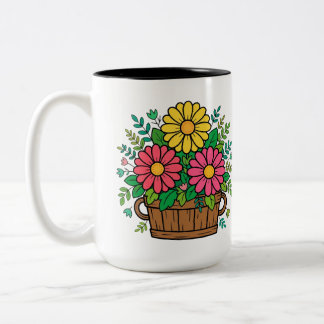 Vrolijke Retro Bloemige Houten Planter Tweekleurige Koffiemok