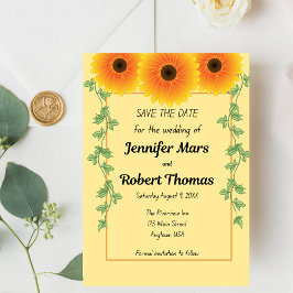 Vrolijke rijzende zonnebloem save the date