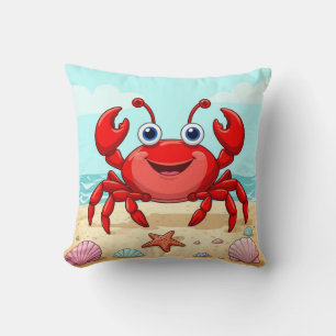Vrolijke Rode Cartoon Krab Lieve Schelp Kinderen Kussen