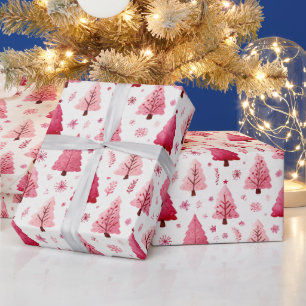 Vrolijke rode en roze boomillustratie cadeaupapier