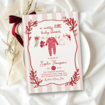 Vrolijke Rode Strepen Getekende Winter Baby Shower