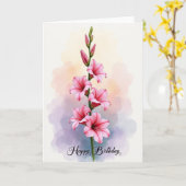 Vrolijke Roze Bloem Kaart (Gele Bloem)