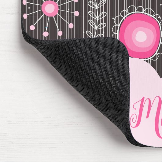 Vrolijke roze grijze harten en bloemen bloemrijke muismat (Hoek)