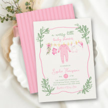 Vrolijke Roze Groene Botanische Meisje Baby Shower