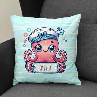 Vrolijke Roze Octopus met Naambord Kussen