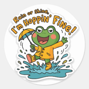 Vrolijke Schattigee en Grappige Kikker Puddle-Jump Ronde Sticker