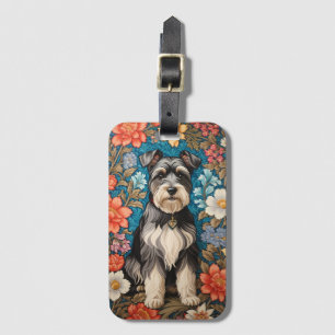 Vrolijke Schnauzer William Morris geïnspireerde bl Bagagelabel