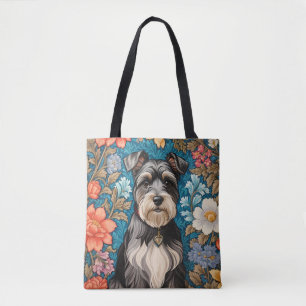 Vrolijke Schnauzer William Morris geïnspireerde bl Draagtas
