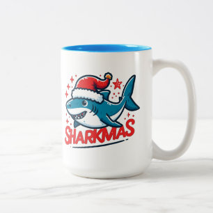 Vrolijke Sharkmas, Kersthaai, Grappige Haai Xmas Tweekleurige Koffiemok