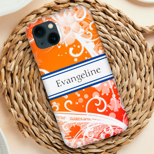 Vrolijke sinaasappel & witte bloemen, wervelingen iPhone 13 hoesje