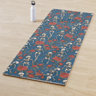 Vrolijke Skeletten En Rode Rozen Denim Blauw Yogamat