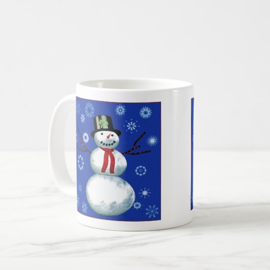 vrolijke sneeuwman bovenaan koffiemok (Voorkant links)