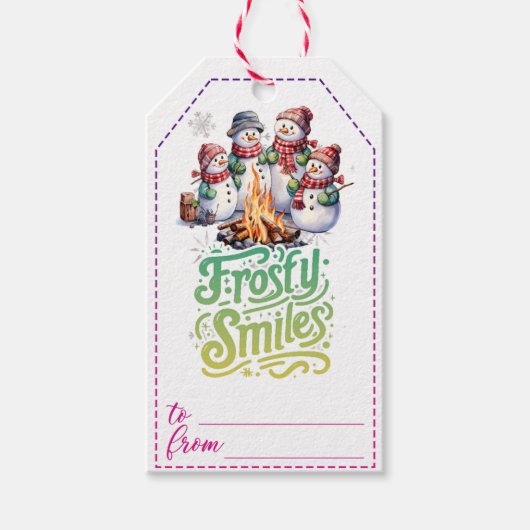 Vrolijke sneeuwman cadeau labels cadeaulabel (Voorkant)