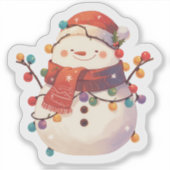 Vrolijke sneeuwman gekleed in licht sticker (Voorkant)