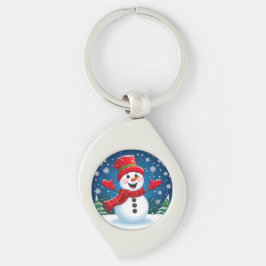 Vrolijke sneeuwman in rode sjaal en Pet Sleutelhanger