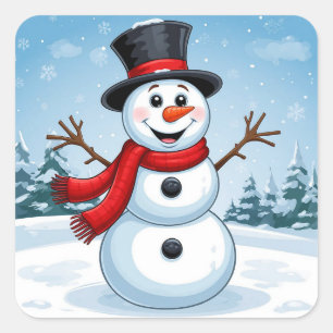 Vrolijke Sneeuwman Kerst Vakantie Decoratie Winter Vierkante Sticker