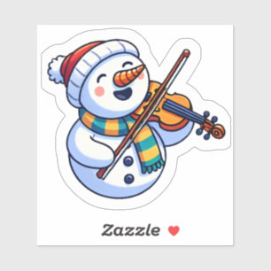 Vrolijke sneeuwman met viool met kerst sticker