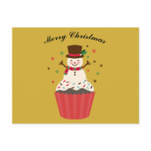 Vrolijke Sneeuwman op een Cupcake Kerstkaart