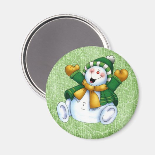 Vrolijke sneeuwman ronde magneet (Voorkant / Achterkant)