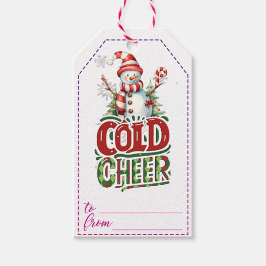 Vrolijke sneeuwman vakantie cadeau labels cadeaulabel (Voorkant)