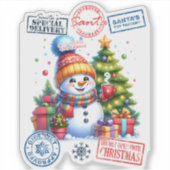Vrolijke sneeuwman viert kerst sticker (Voorkant)