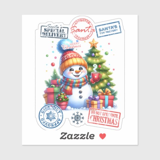 Vrolijke sneeuwman viert kerst sticker (Vel)