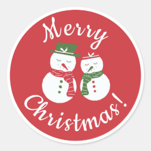 Vrolijke Sneeuwmannen - Kerstmis rood en groen op Ronde Sticker
