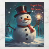 Vrolijke Snowman Party Invitation - Feestelijke Ka Wijn Etiket (Enkel label)