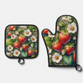 Vrolijke Strawberry Red Berry Ovenwant & Pannenlap Set (Voorkant)