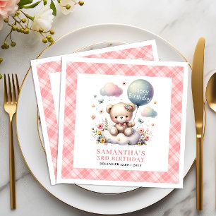 Vrolijke teddybeer ballon bloemen meisje feest ser servet