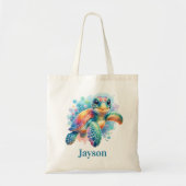 Vrolijke Turtle Waterverf - Kinder Oceanic Tote Bag (Voorkant)